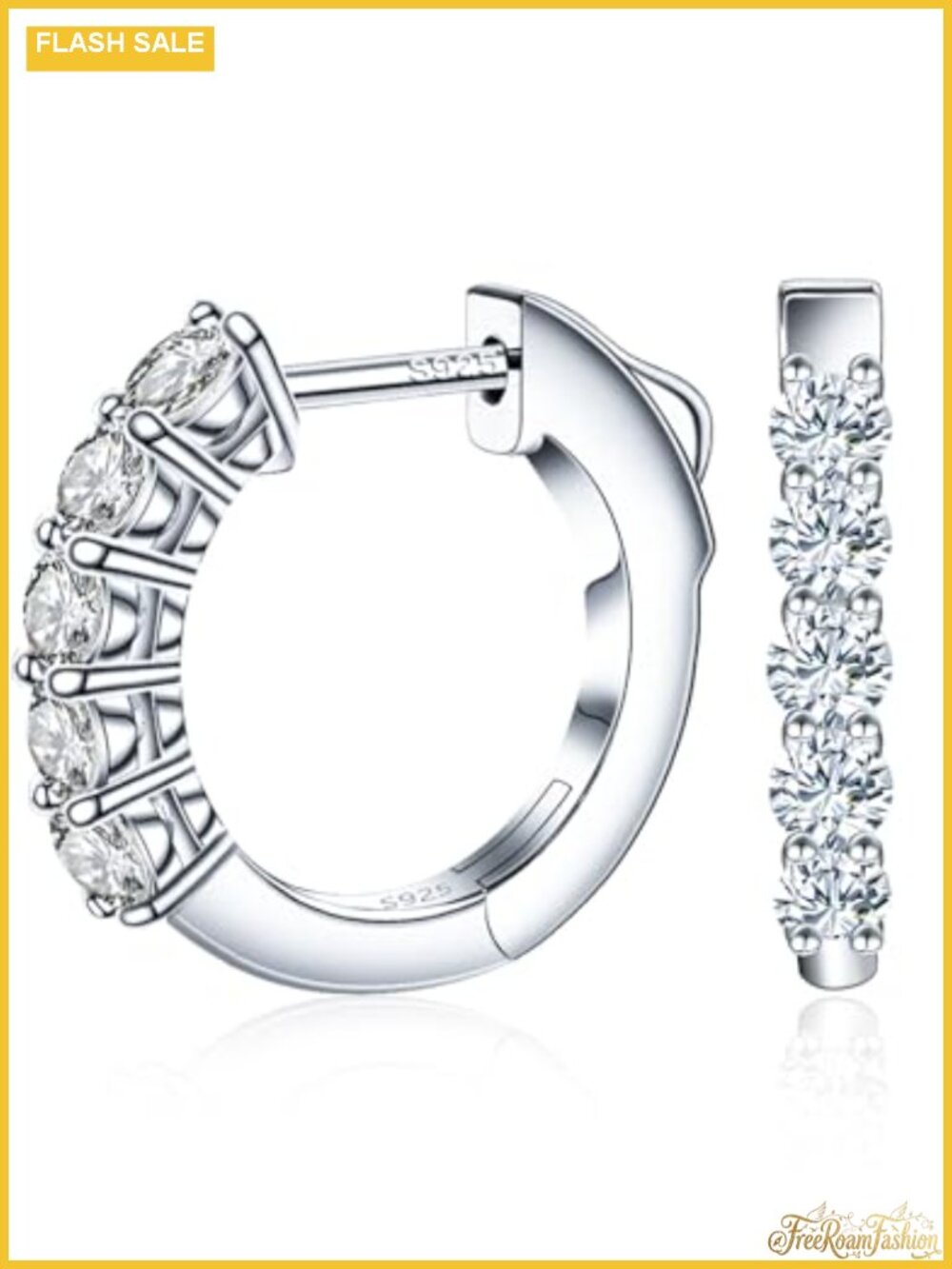 Moissanite Huggie Earrings 18K White Gold Plated 925 Sterling Silver Small Hoop